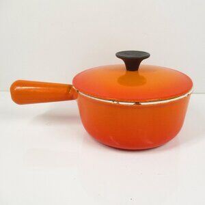 Cousances Le Creuset #16 Sauce Pan Pot with Lid Orange Cast Iron Enamel